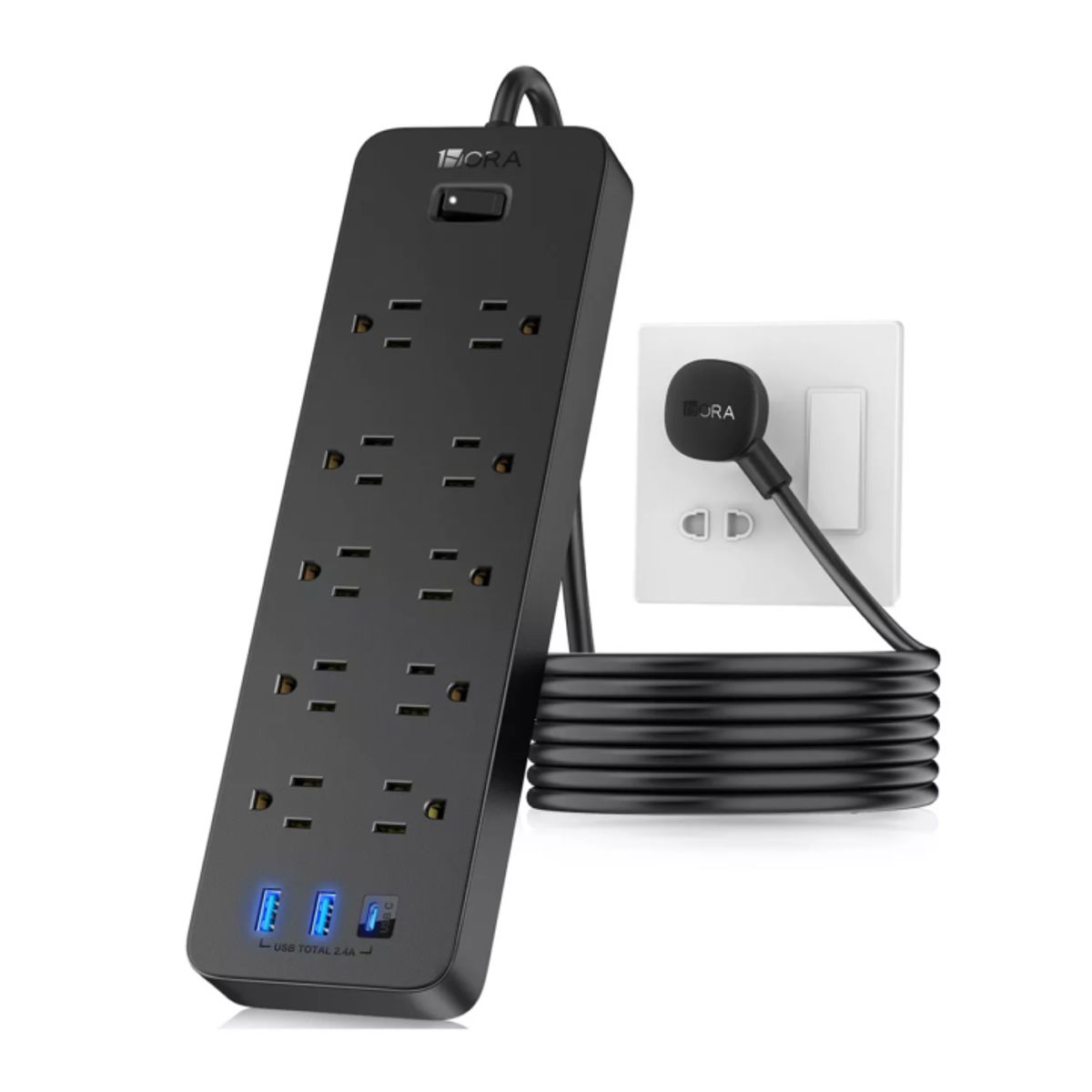 SEISA - Extensión Toma Corriente Carga Rápida 12W Type Usb  Supresor de Picos 8 Salidas 1HORA