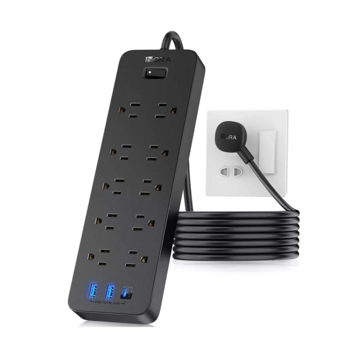 SEISA - Extensión Toma Corriente Carga Rápida 12W Type Usb  Supresor de Picos 8 Salidas 1HORA