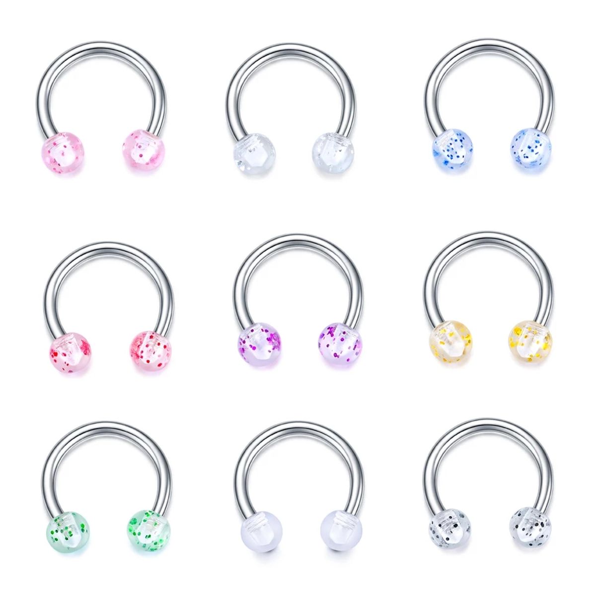 GENERICO - Set x 2 Piercings septum 8mm bolitas smiley labret colores al azar