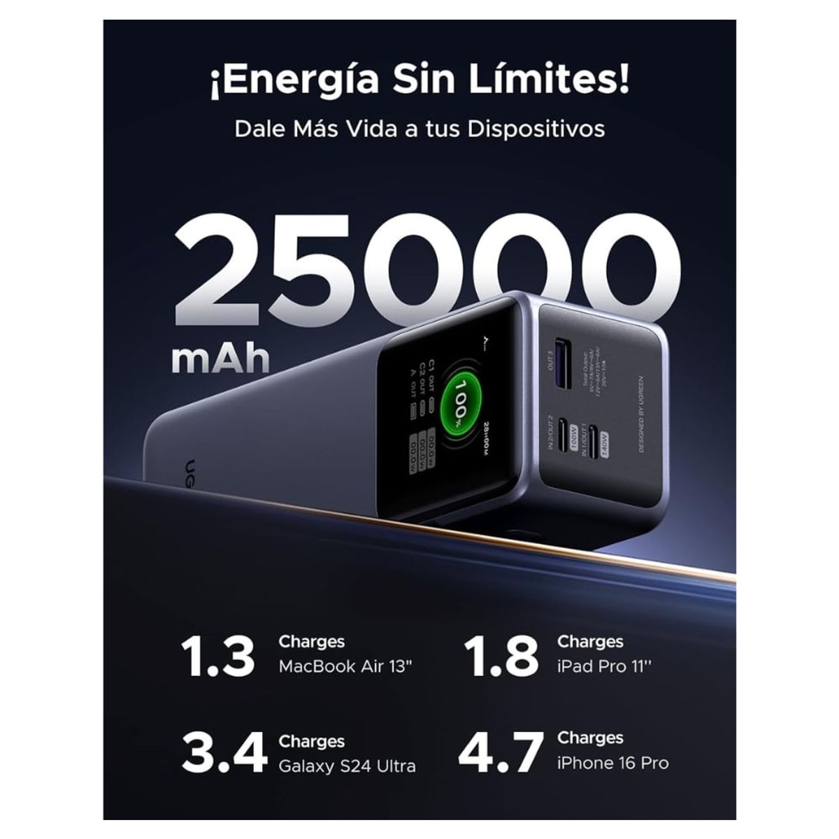 UGREEN - Power Bank UGREEN 25000mAh 200w Carga Rapida Laptop MacBook Bateria Portatil