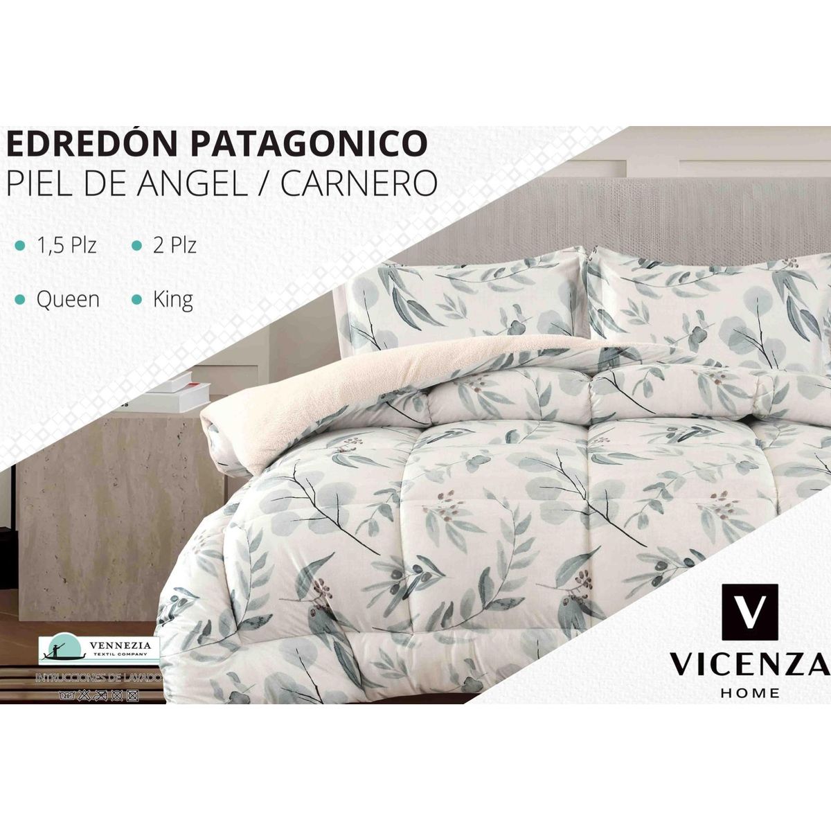 VENEZIA - Edredón 2 plazas Piel de Ángel con Carnero Sherpa + Juego de Sábanas