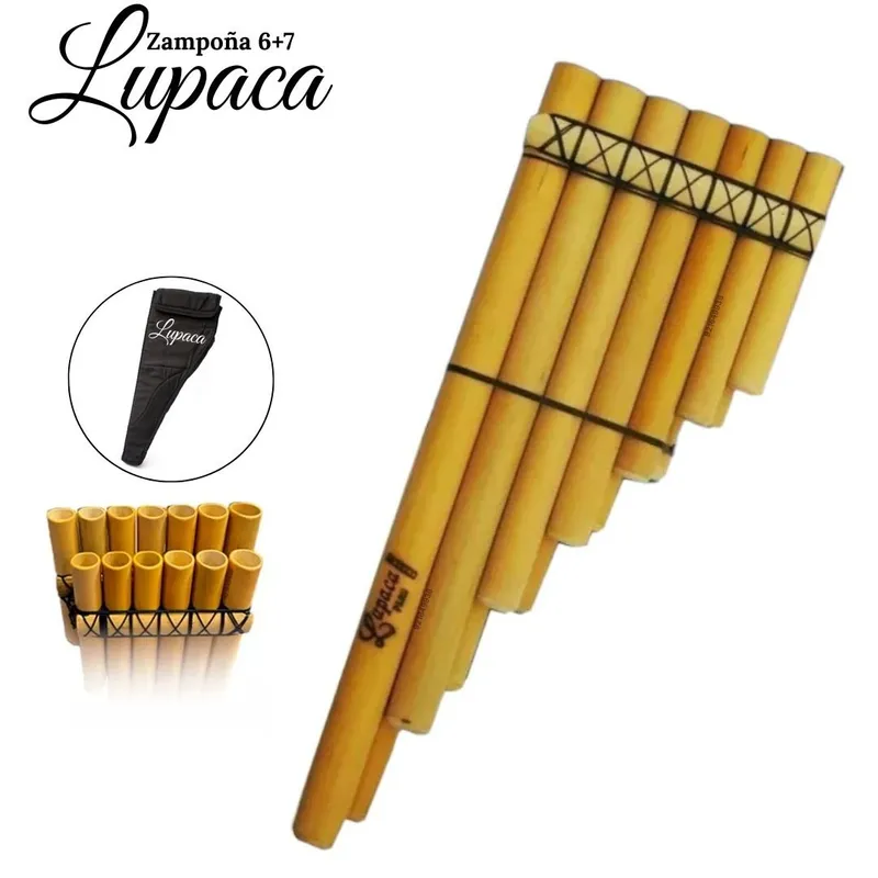 GENERICO - Zampoña ORIGINAL Lupaca  De Bambú 7x6 ,13 Tubos y Funda