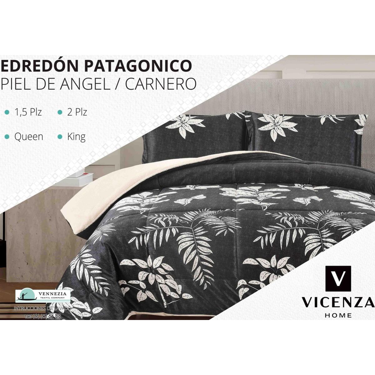 VENEZIA - Edredón 2 plazas Piel de Ángel con Carnero Sherpa + Juego de Sábanas