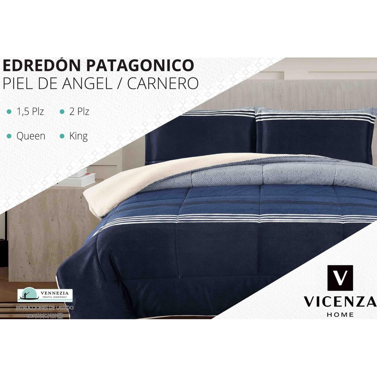 VENEZIA - Edredón 2 plazas Piel de Ángel con Carnero Sherpa + Juego de Sábanas