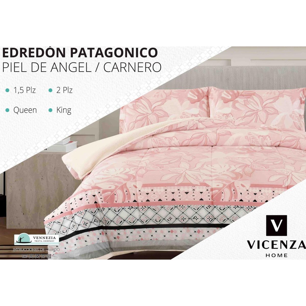 VENEZIA - Edredón 2 plazas Piel de Ángel con Carnero Sherpa + Juego de Sábanas