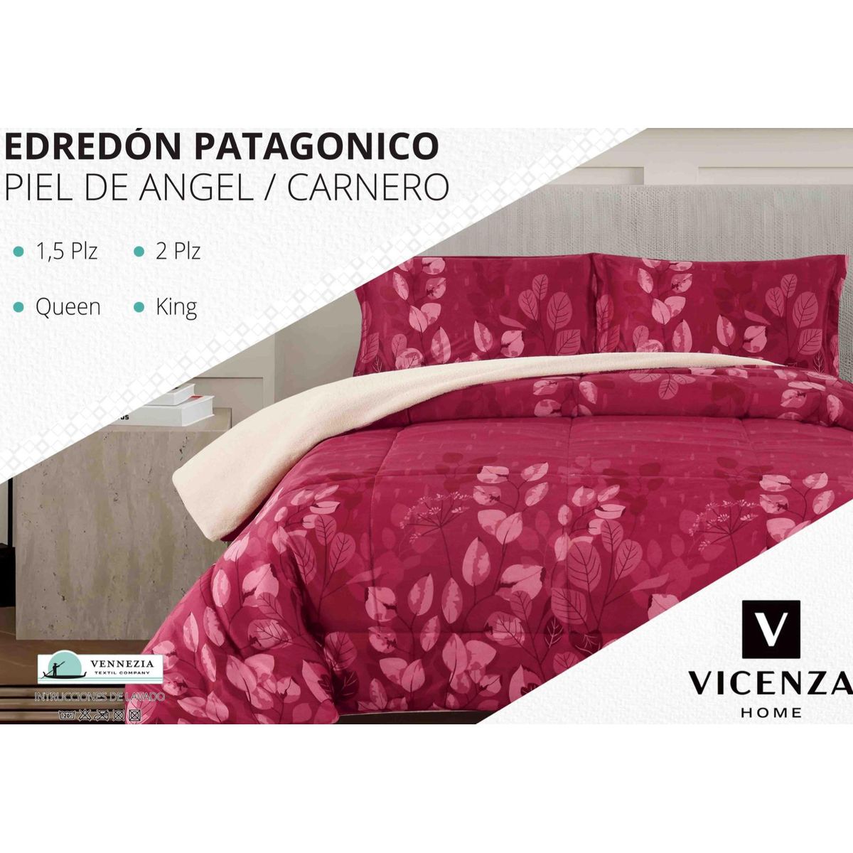 VENEZIA - Edredón 2 plazas Piel de Ángel con Carnero Sherpa + Juego de Sábanas