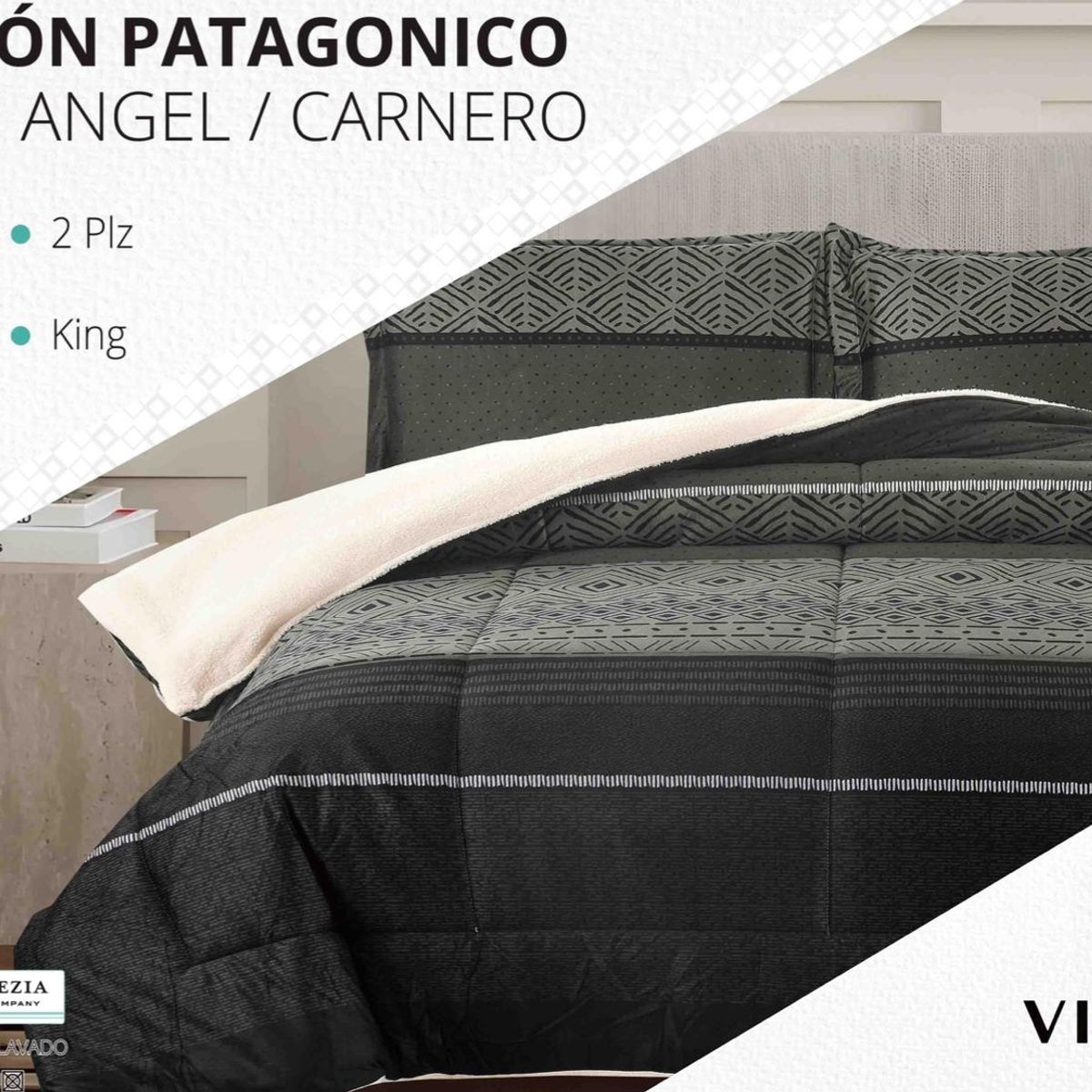 VENEZIA - Edredón 2 plazas Piel de Ángel con Carnero Sherpa + Juego de Sábanas