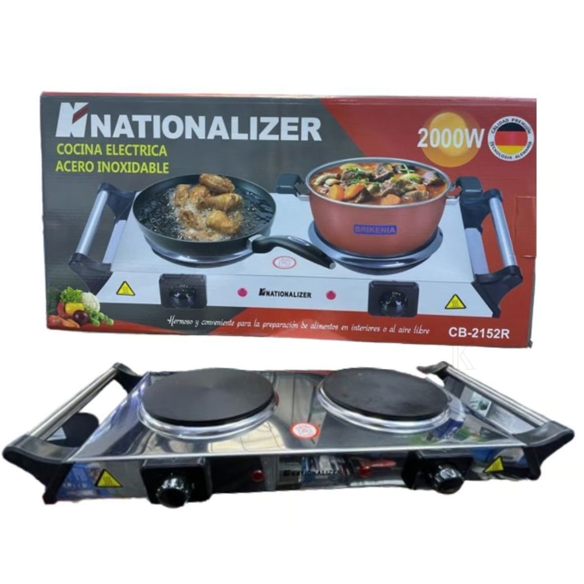 NATIONALIZER - COCINA ELECTRICA DE ACERO INOXIDABLE 2 HORNILLAS