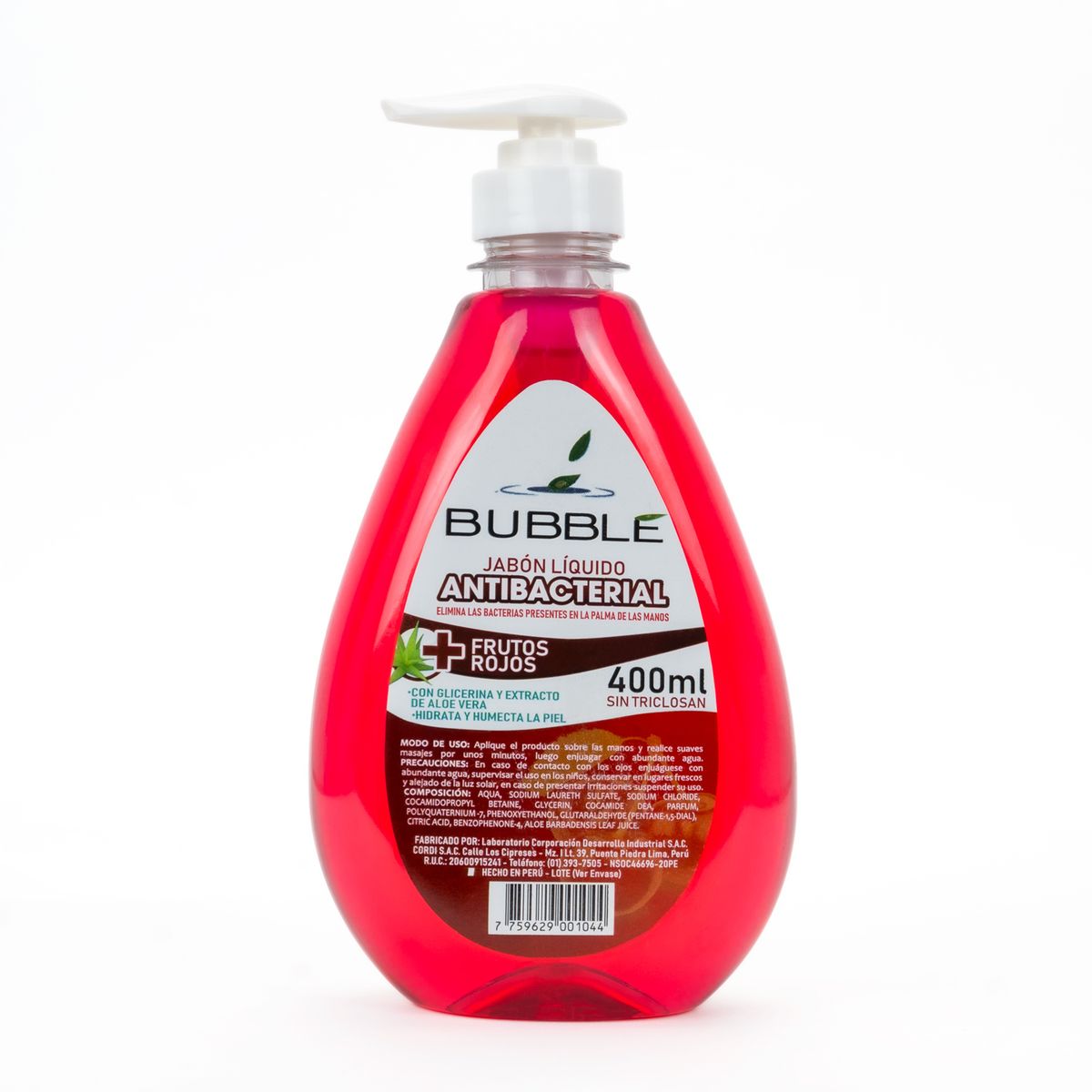 BUBBLE - Jabón Líquido Antibacterial Bubble Frutos Rojos Fco 400 Ml