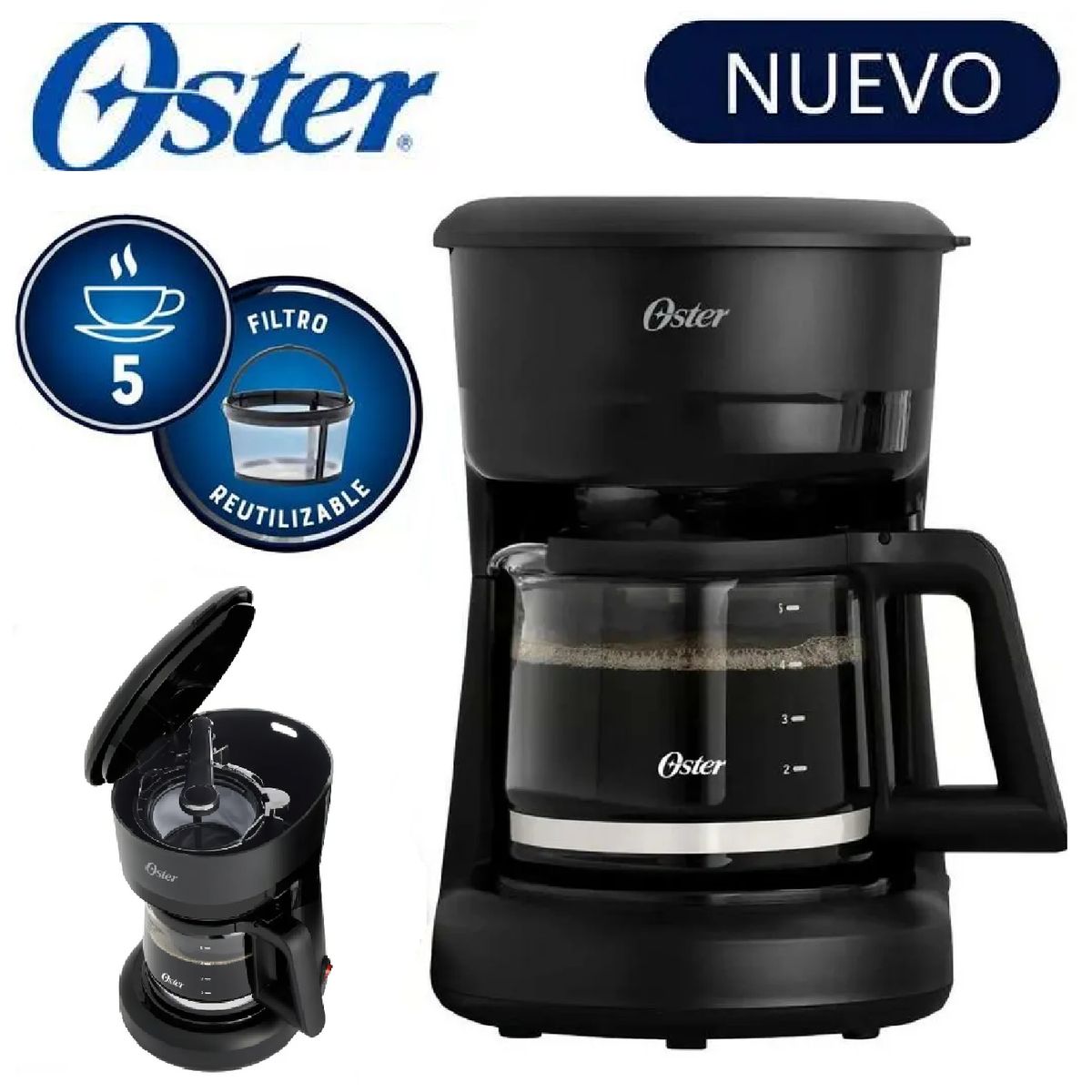 OSTER - Cafetera Oster 5tz de Filtro reutilizable BVSTDCS51B - Negro