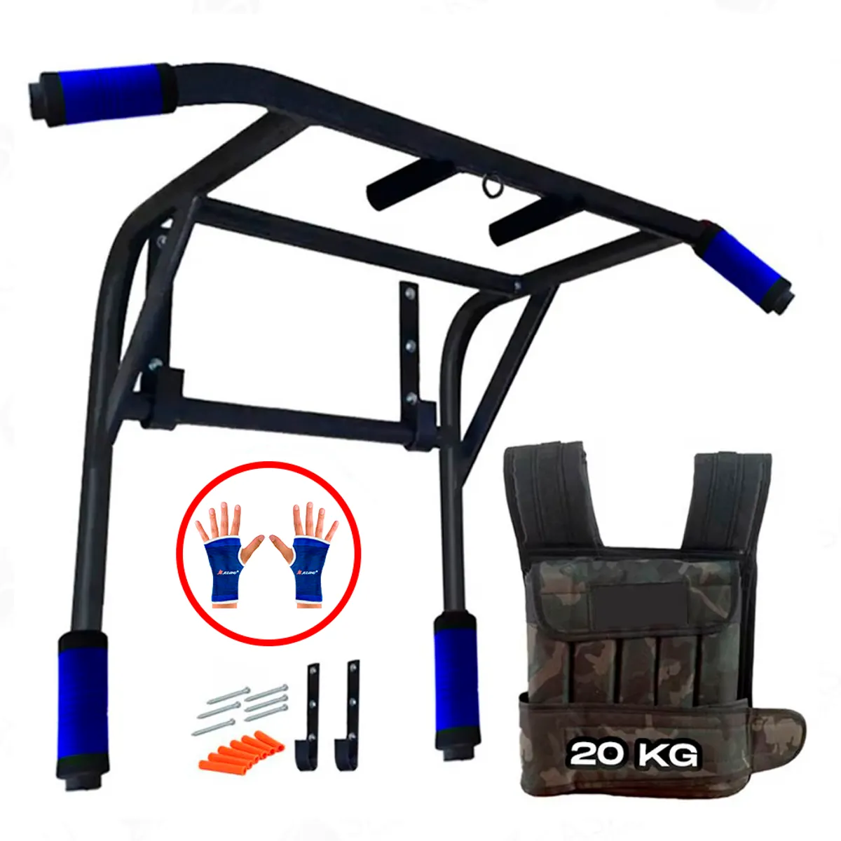 HOLGU - Barra Dominadas 2en1  Chaleco 20kg  Guantes Regalo.