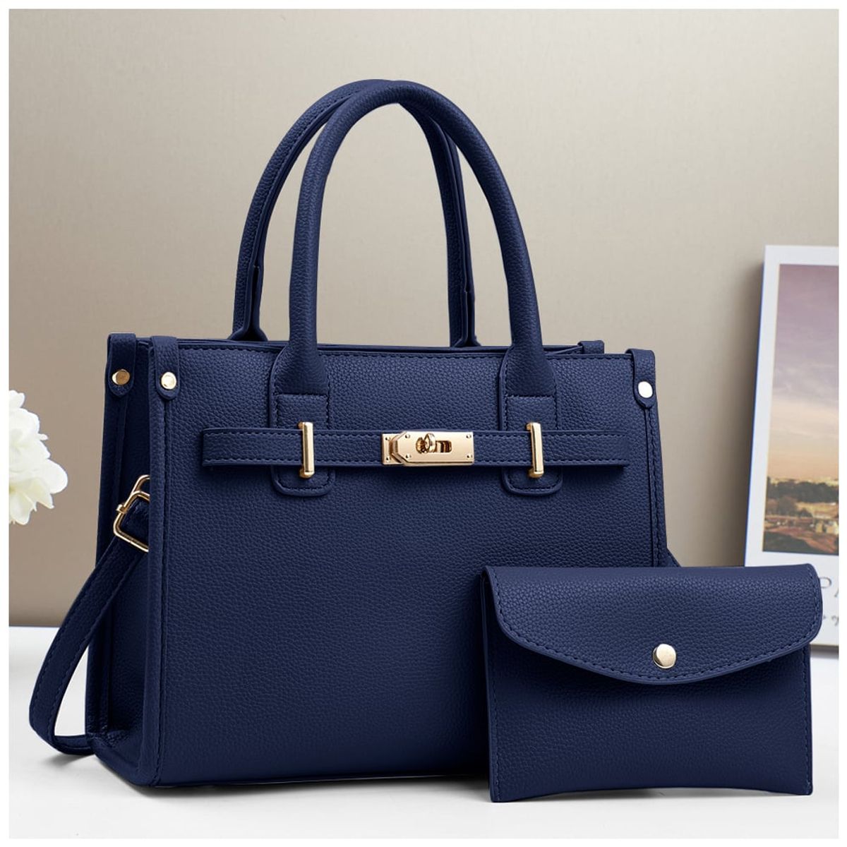 KELLER - Cartera de Mujer Elegante 2 Piezas Azul A61