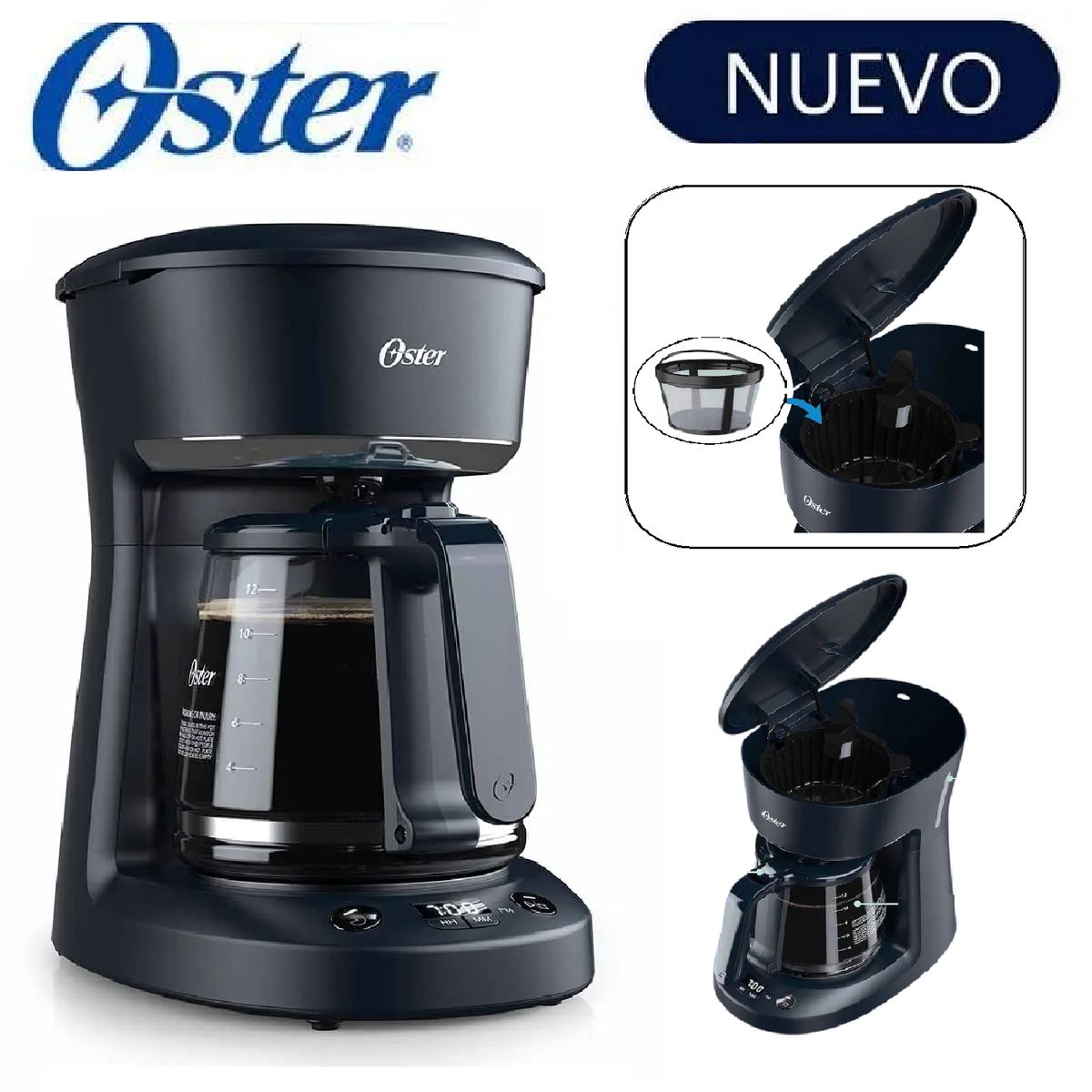 OSTER - Cafetera Oster Progamable Filtro reutilizable BVSTDCP121B -Negra