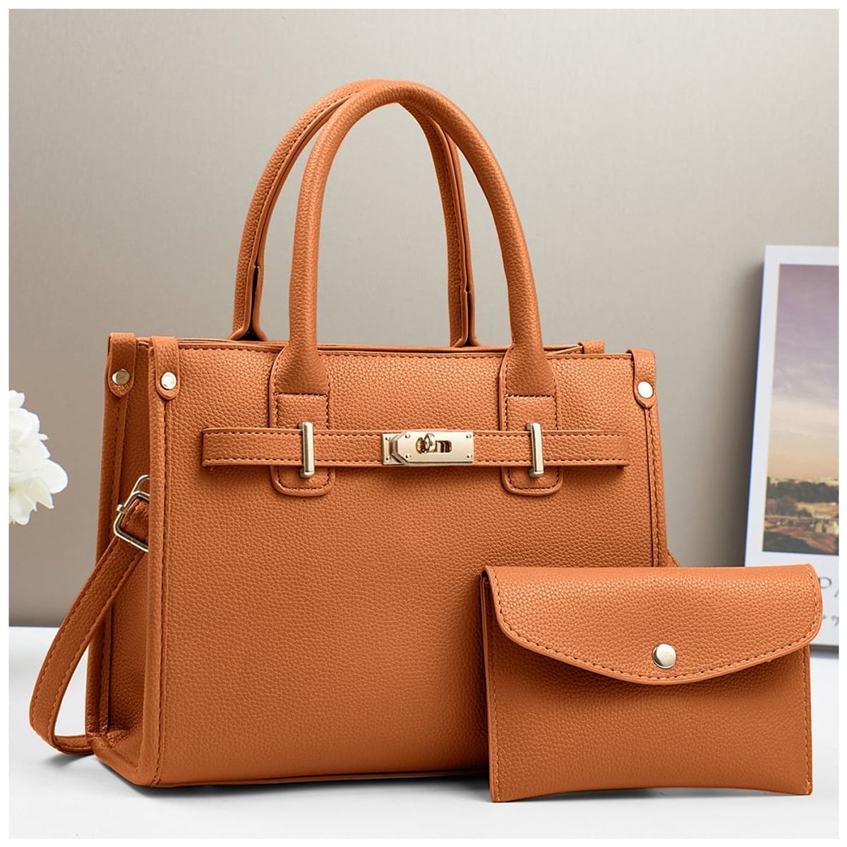 KELLER - Cartera de Mujer Elegante 2 Piezas Camel A61