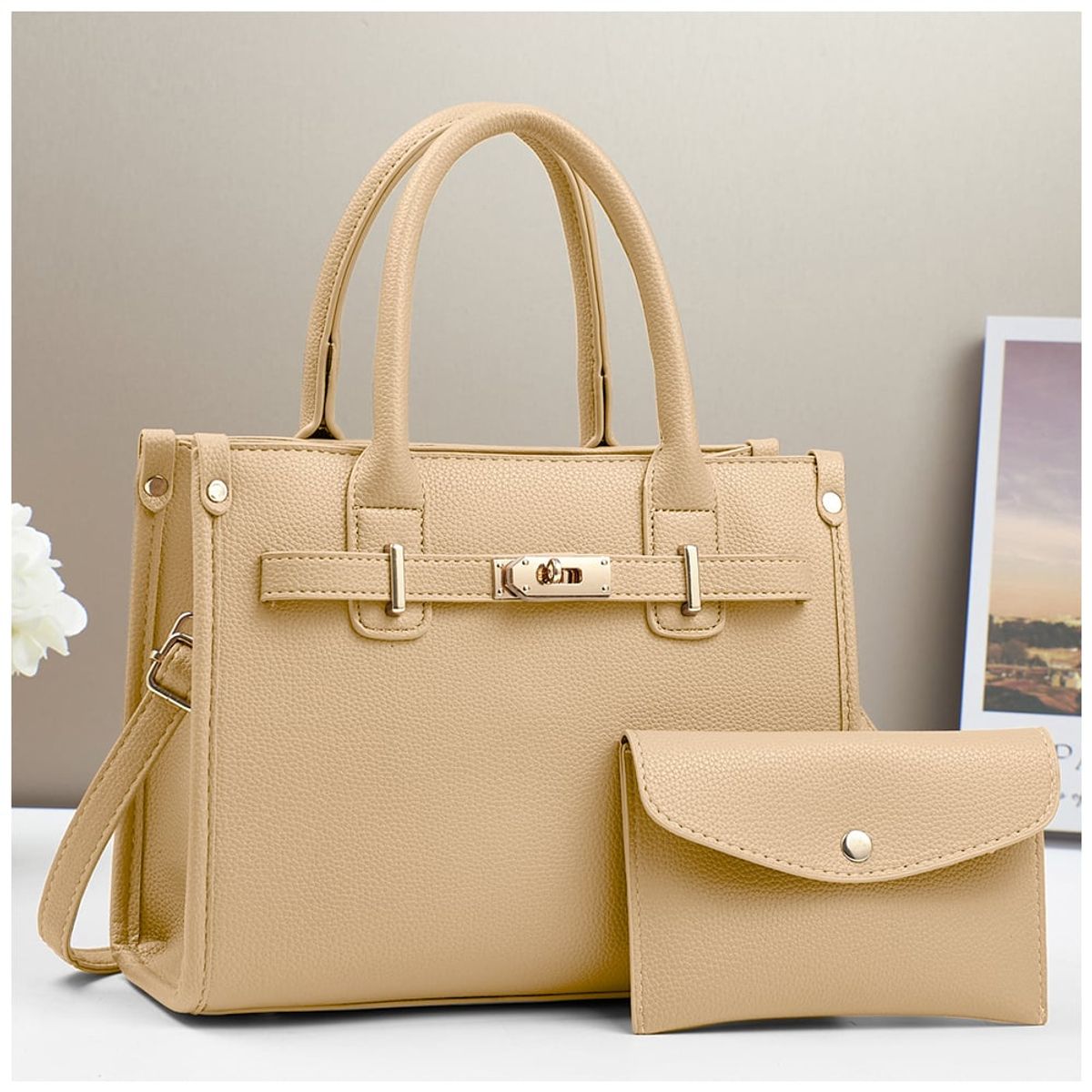 KELLER - Cartera de Mujer Elegante 2 Piezas Crema A61