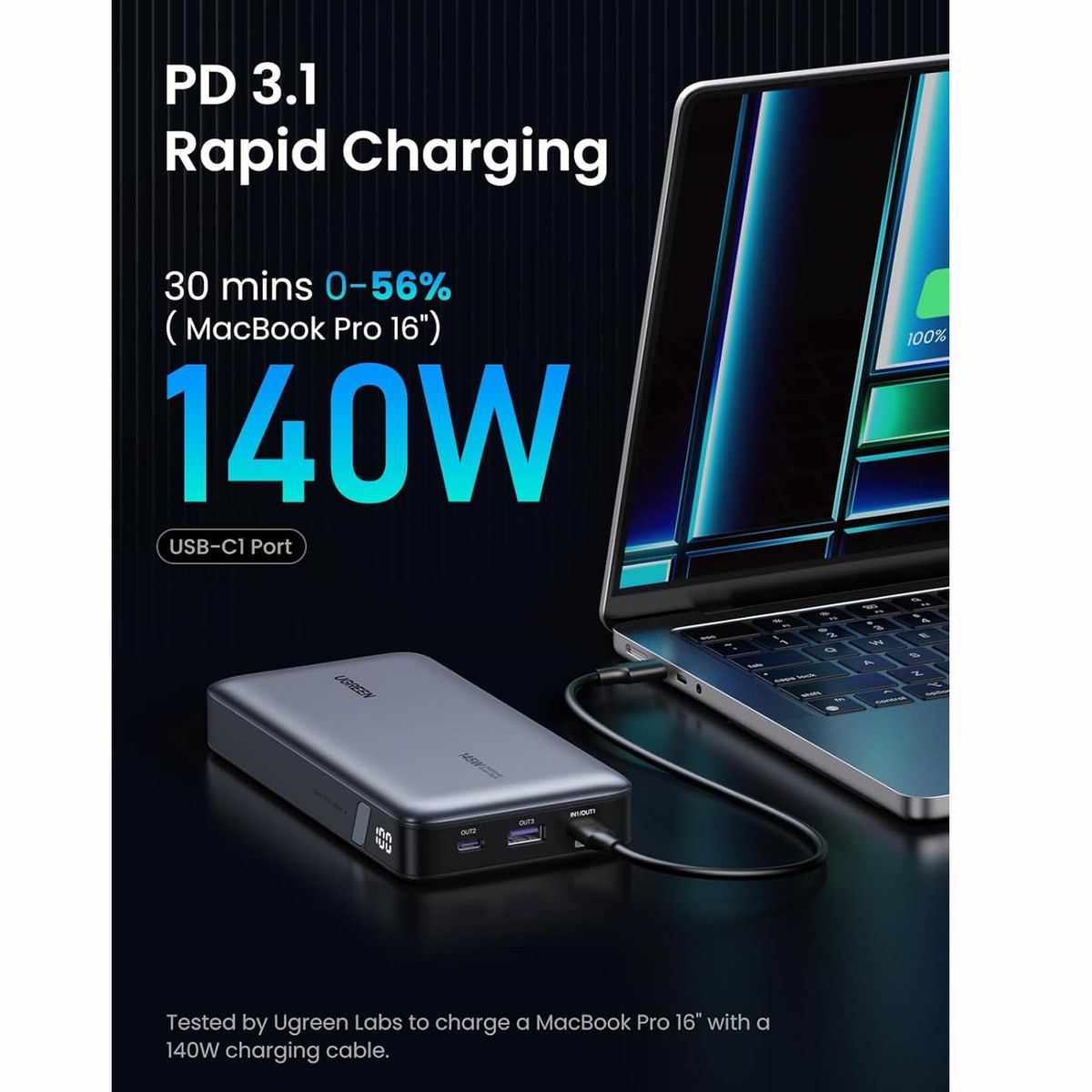 UGREEN - Power Bank UGREEN 25000mAh 145W Carga Super Rápida Portátil