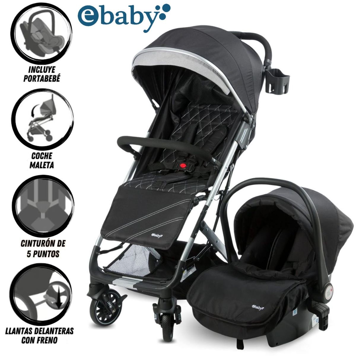 EBABY - Coche de Paseo Maleta «URBAN WAY» con Portabebé Black