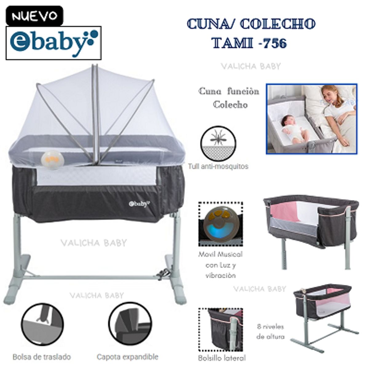 EBABY - CUNA COLECHO TAMI EB756 - GRIS