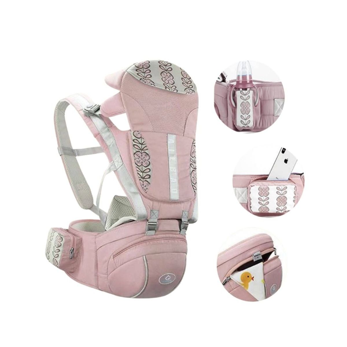 GENERICO - Canguro Ergonómico 5 En 1 Rosa Para Bebé