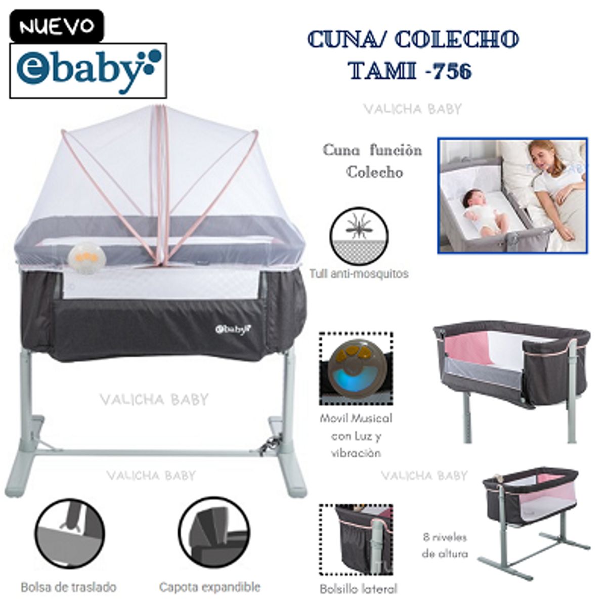 EBABY - CUNA COLECHO TAMI EB756 - ROSADO
