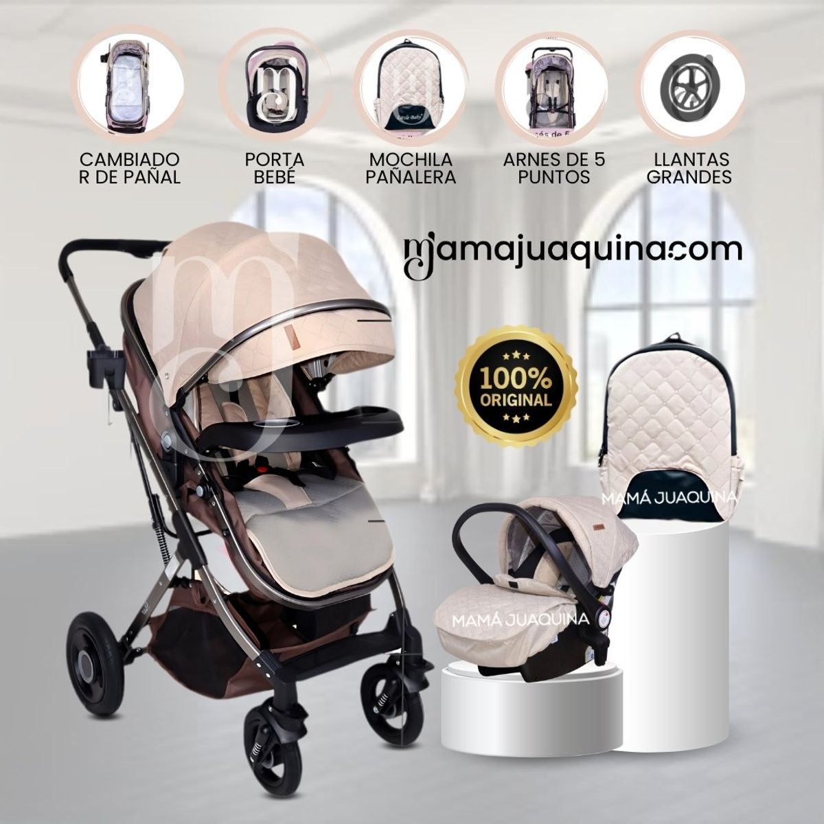 BABY - Coche Moisés Travel System «STAR VIP» con Porta bebé Beige