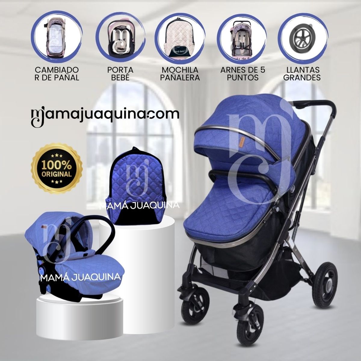 Baby - Coche Moisés Travel System «STAR VIP» con Porta bebé Blue