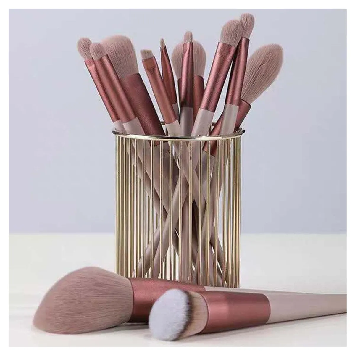 GENERICO - Set de 13 Brochas de Maquillaje Profesionales Estuche Terciopelo ROSA