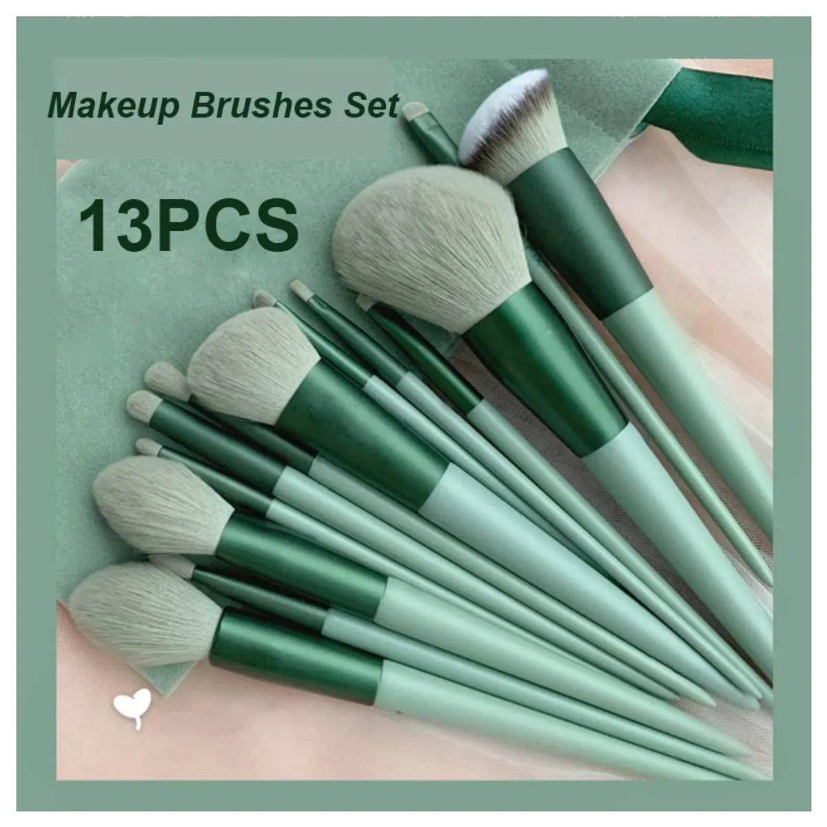 GENERICO - Set de 13 Brochas de Maquillaje Profesionales Estuche Terciopelo VERDE