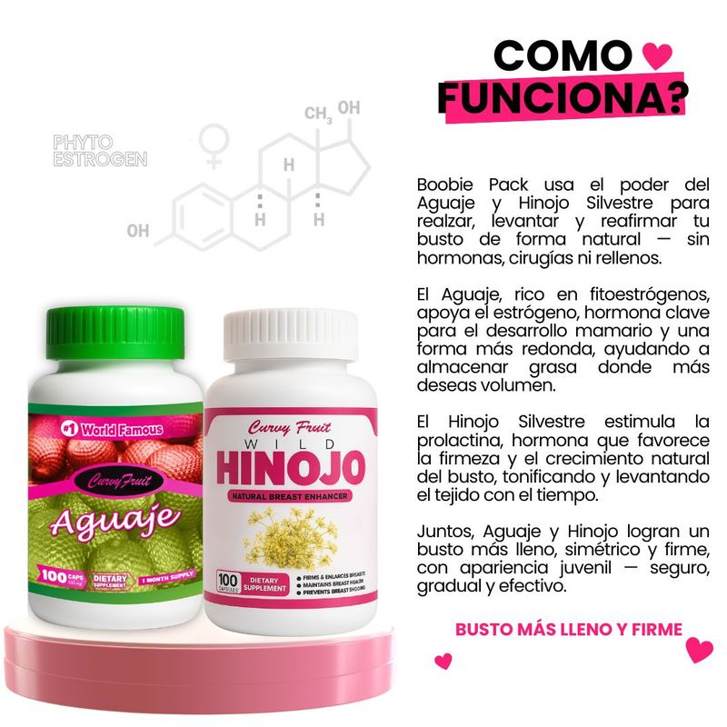 CURVY FRUIT - Boobie Pack Aguaje + Wild Hinojo - Aumento Natural de Busto – 200 Cápsulas – Curvy Fruit