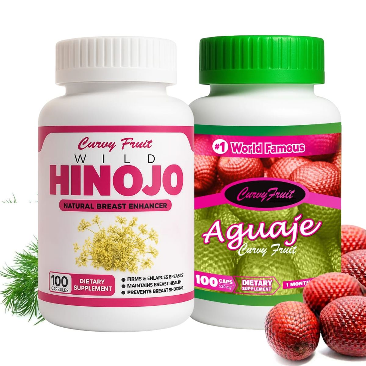 CURVY FRUIT - Boobie Pack Aguaje + Wild Hinojo - Aumento Natural de Busto – 200 Cápsulas – Curvy Fruit