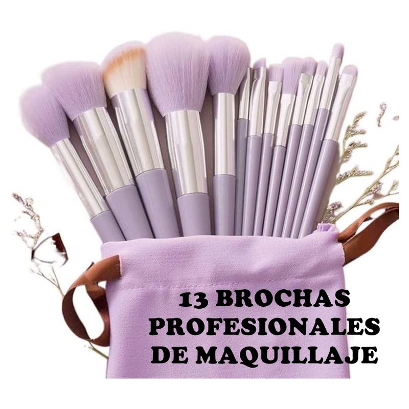 GENERICO - Set de 13 Brochas de Maquillaje Profesionales con Estuche Terciopelo