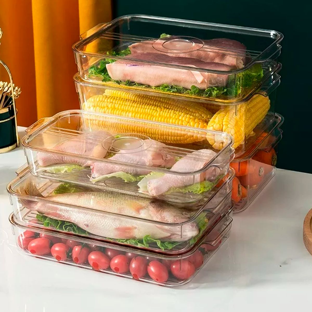 INSPIRA - Pack de 2 Cajas de Almacenamiento para Refrigerador con Drenaje 20 cm