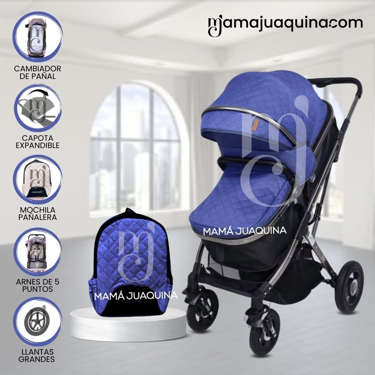 BABY - Coche Moisés con Mochila Pañalera «STAR» Blue