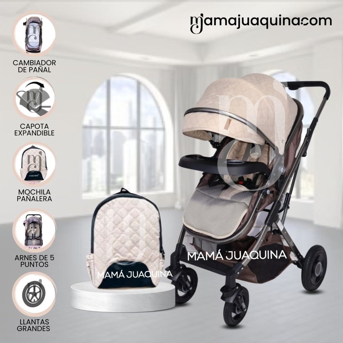 BABY - Coche Moisés con Mochila Pañalera «STAR» Beige