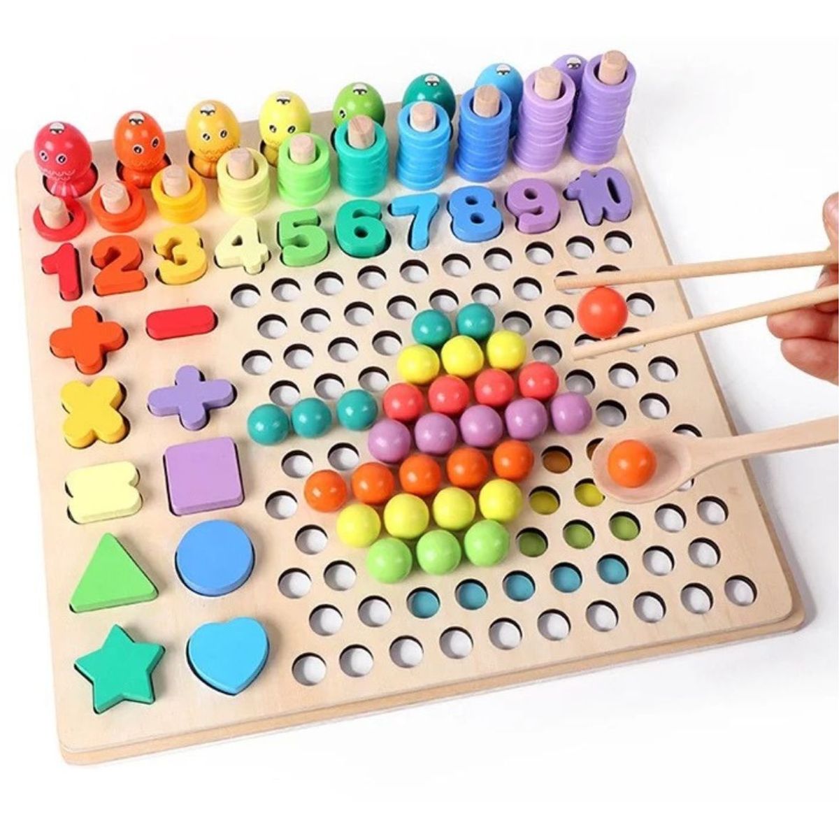 LA TIENDITA DE ALE APRENDE JUGANDO - Tablero Montessori 5 en 1 Multijuego logaritmo rompecabeza mosaico Conteo pesca La tiendita de Ale