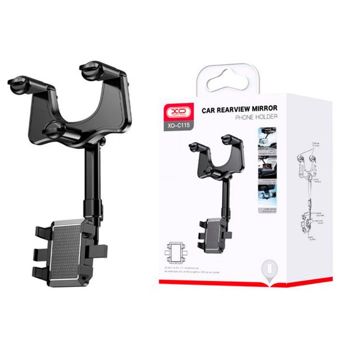 XO - Soporte Para Espejo Retrovisor De Auto XO C115 Negro