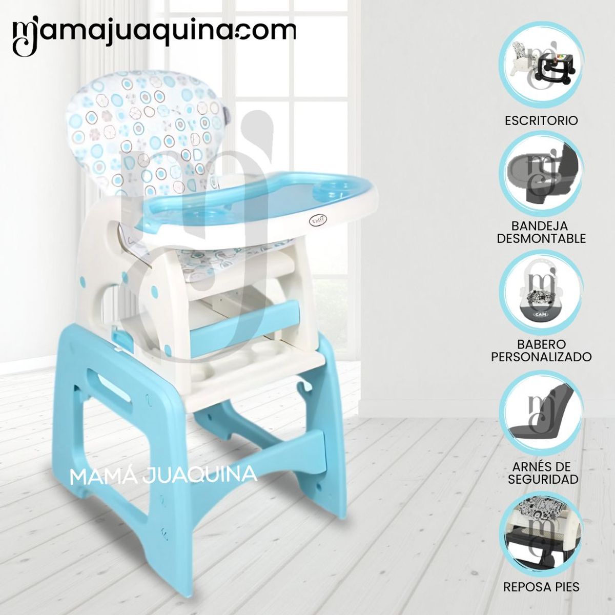 BABY - Silla de Comer 3 en 1 «VELLYER» Light Blue