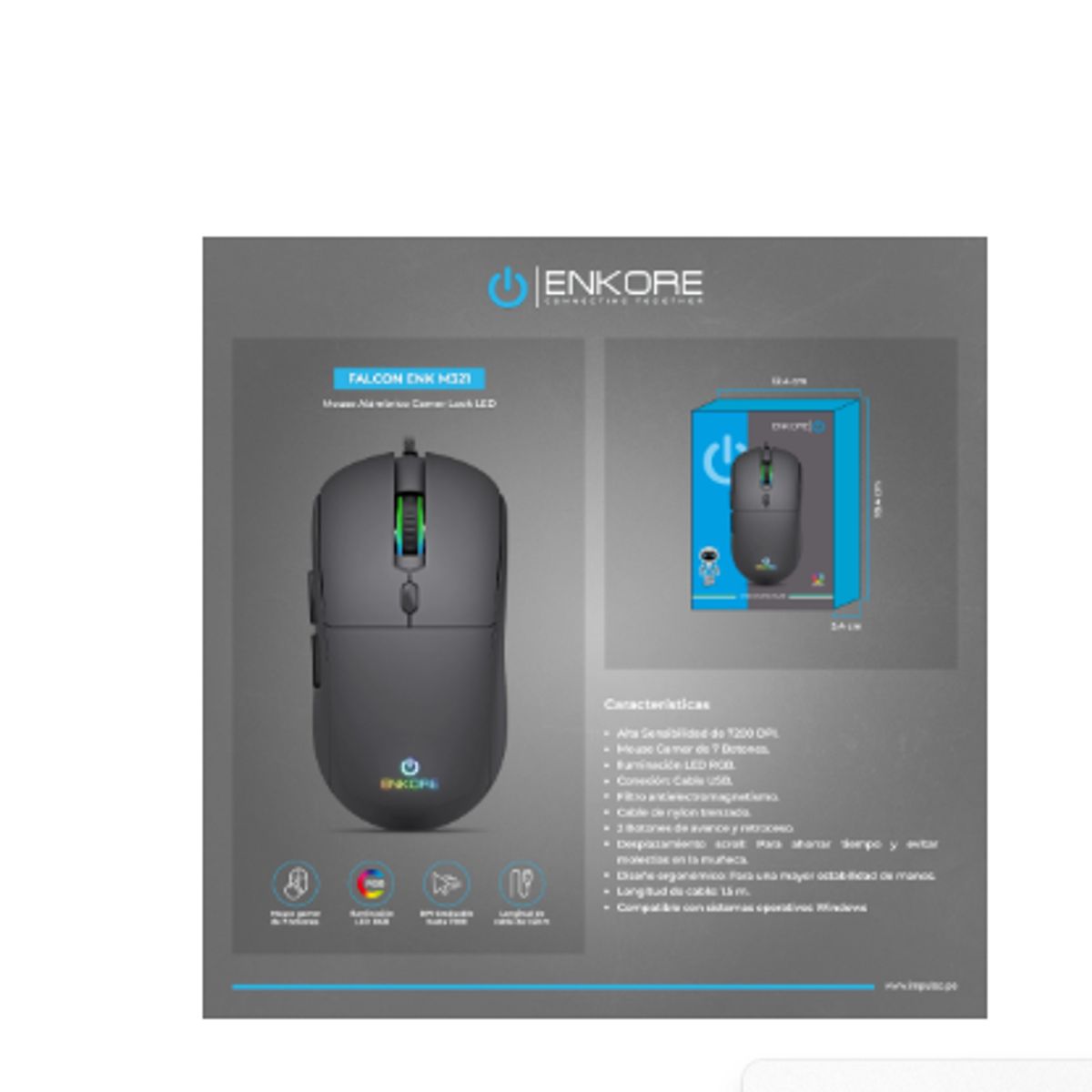 ENKORE - Mouse Gamer FALCON ENK M321 USB RGB 7B 7200DPI ENKORE