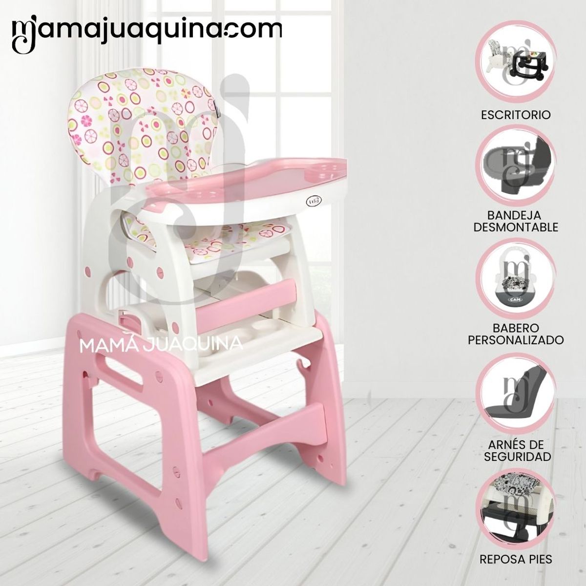BABY - Silla de Comer 3 en 1 «VELLYER» Pink