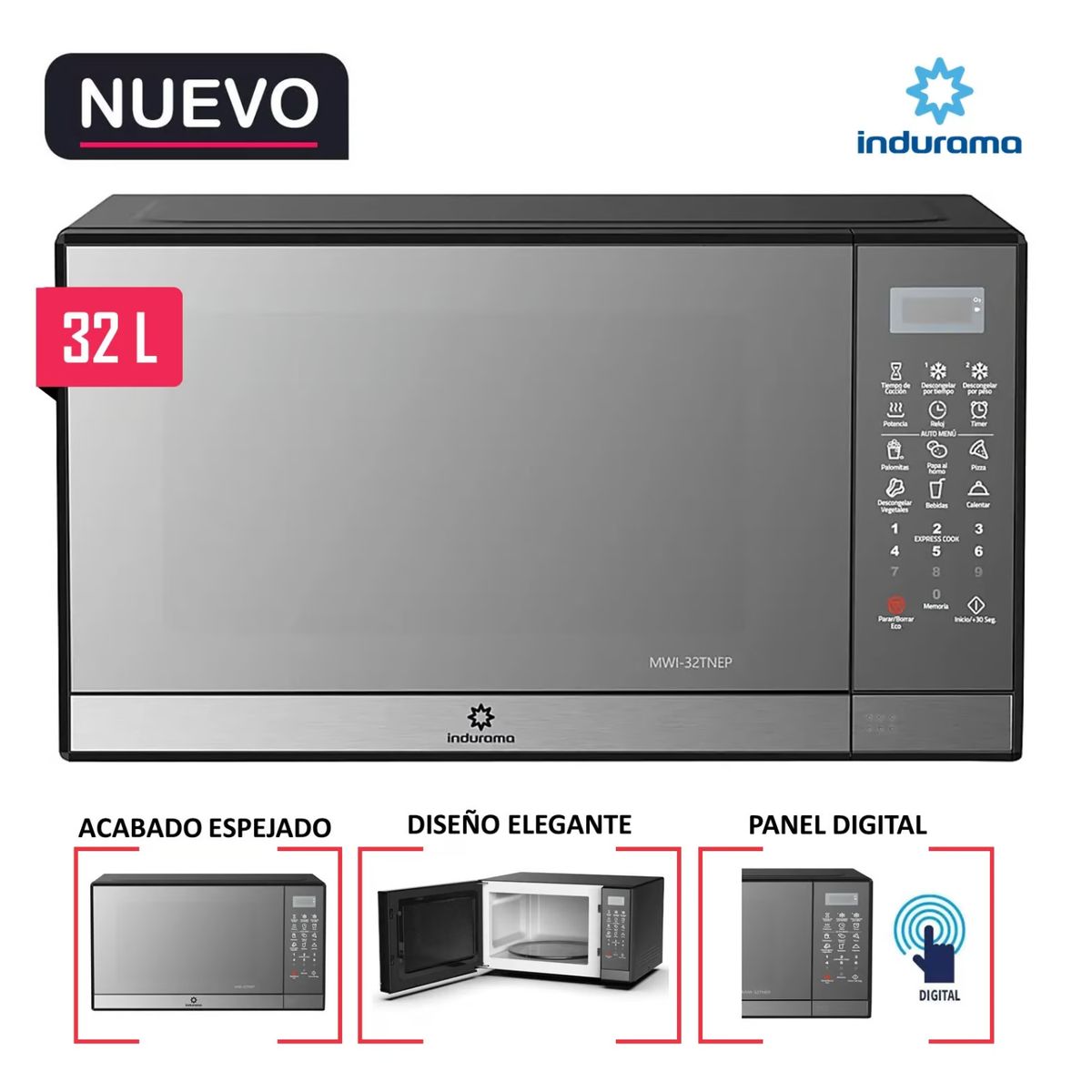 INDURAMA - Horno Microondas INDURAMA MWI-32TNEP Negro