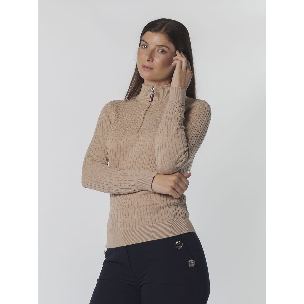 TOMMY HILFIGER - SWEATER 1/4 ZP MCKNK CBL SWTR