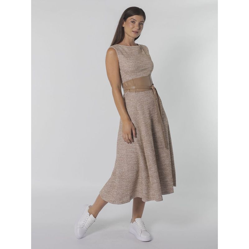 CALVIN KLEIN - VESTIDO TWEED OU LEATHER BELTED COMBO