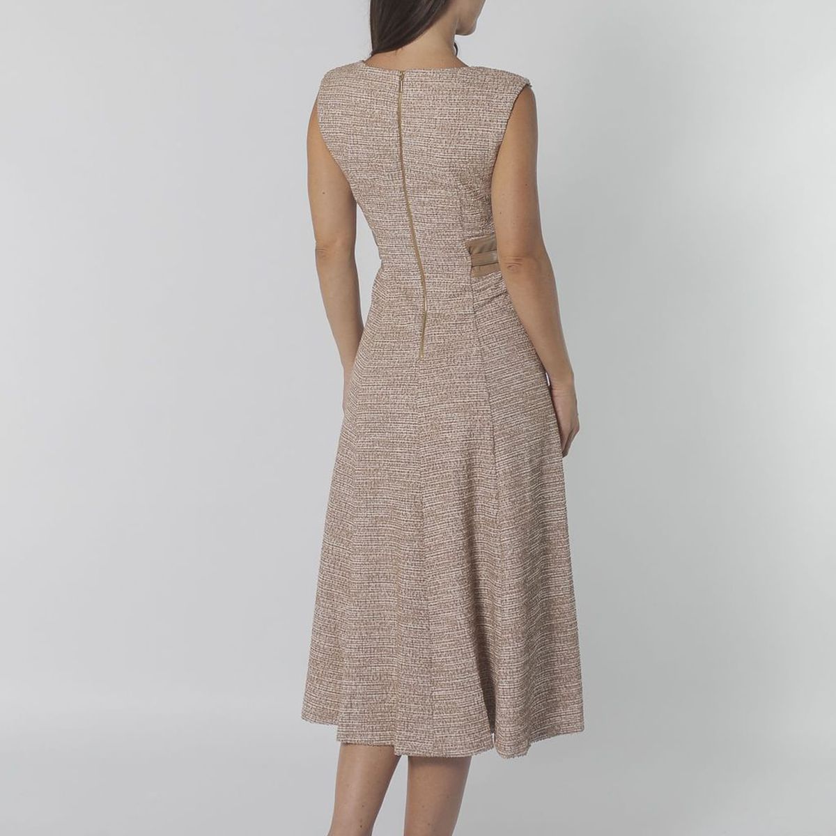 CALVIN KLEIN - VESTIDO TWEED OU LEATHER BELTED COMBO