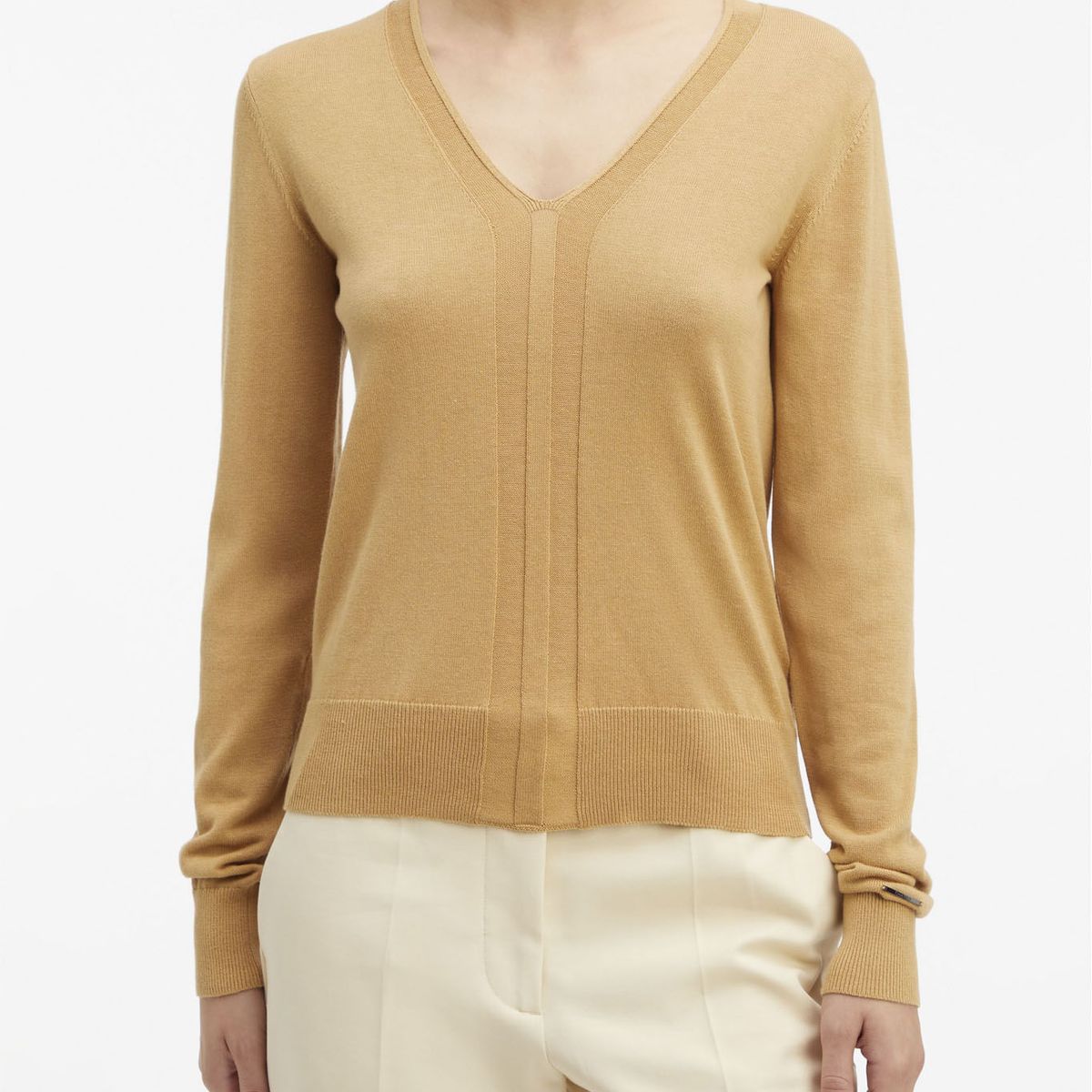 CALVIN KLEIN - SWEATER COTTON SILK V-NECK SWEATER