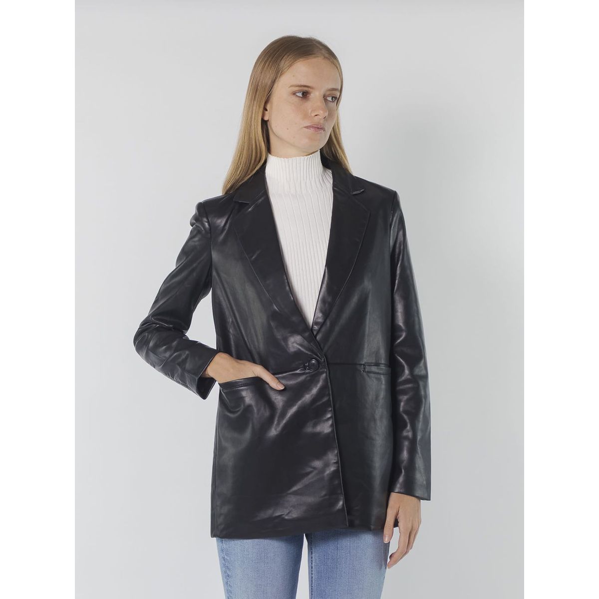 CALVIN KLEIN - SACO 1 BTTN FX LTHR JKT