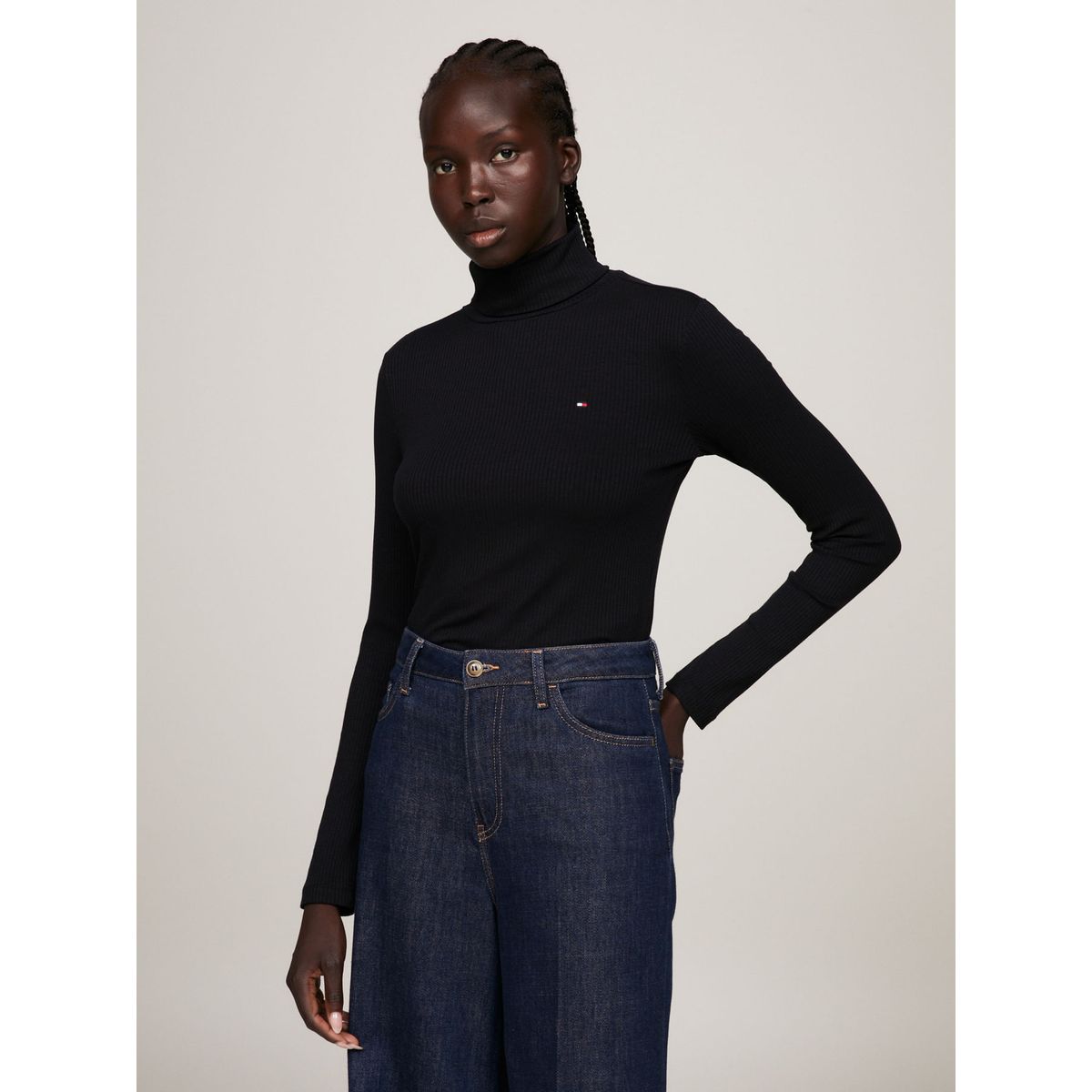 TOMMY HILFIGER - CAMISETA M/L SLIM 5X2 RIB ROLL-NK LS