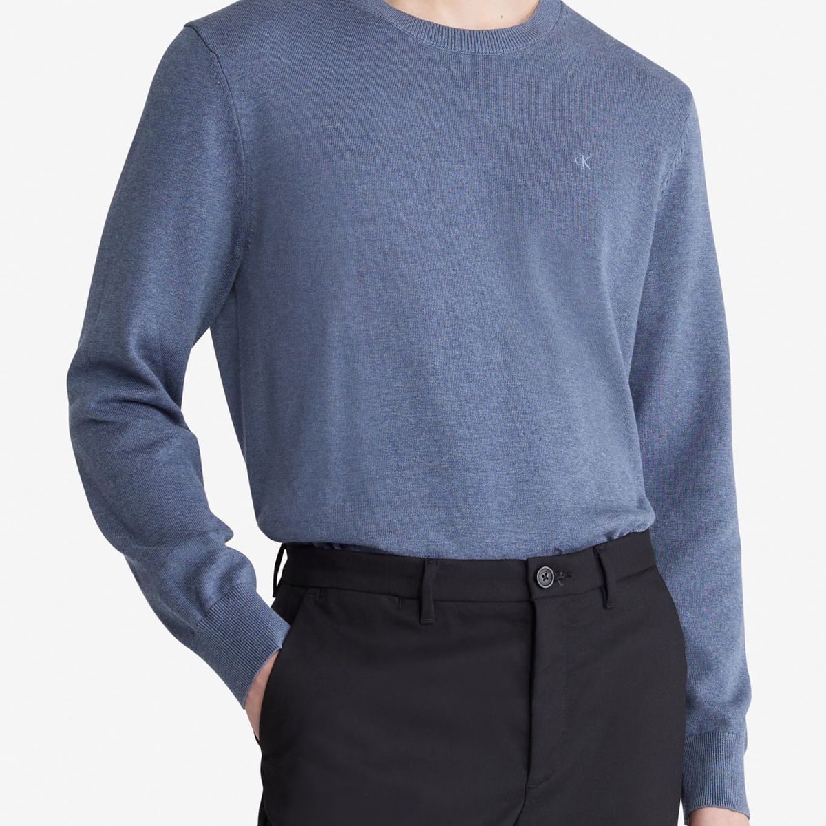 CALVIN KLEIN - SWEATER LS SLD SMOOTH COTTON CREW 12GG