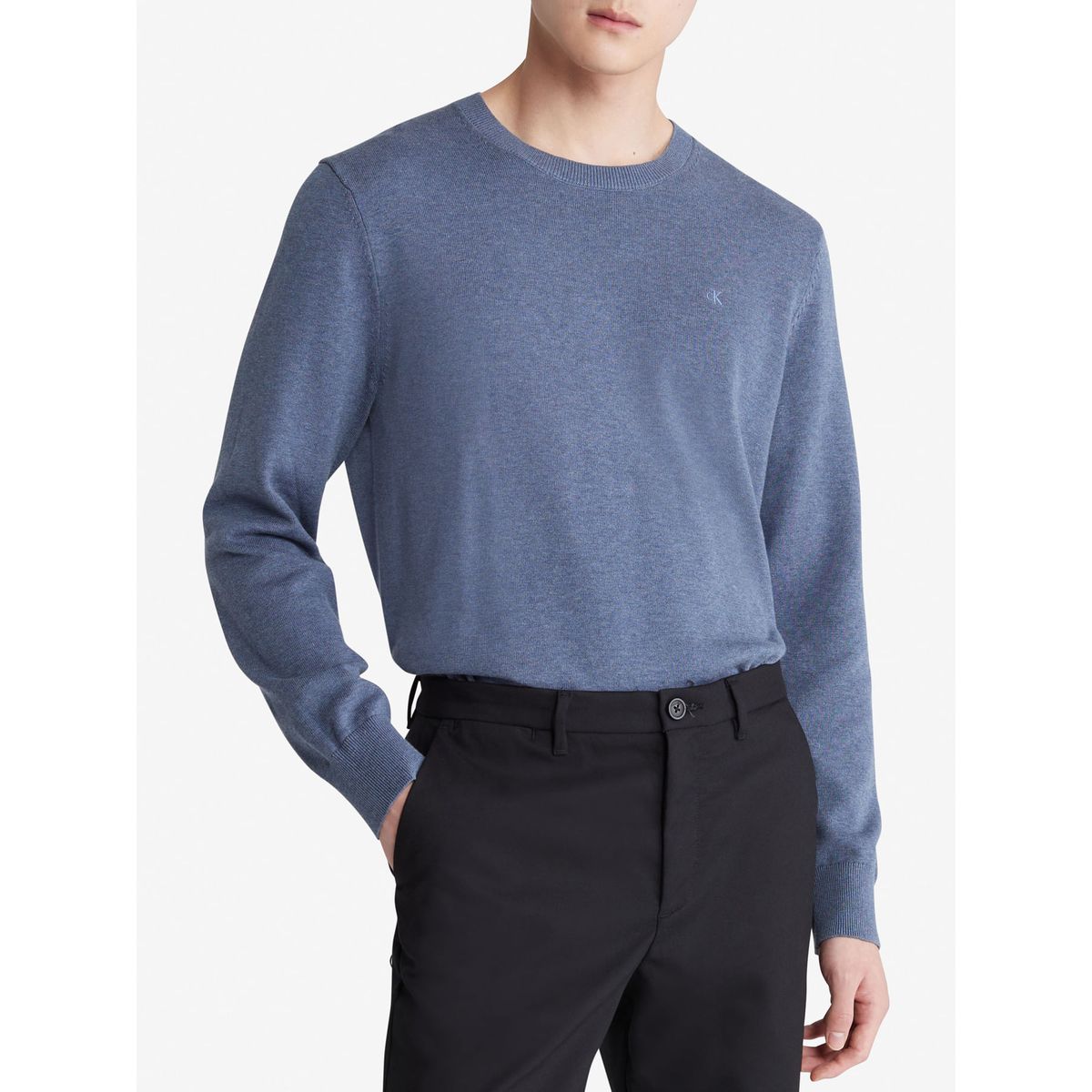 CALVIN KLEIN - SWEATER LS SLD SMOOTH COTTON CREW 12GG