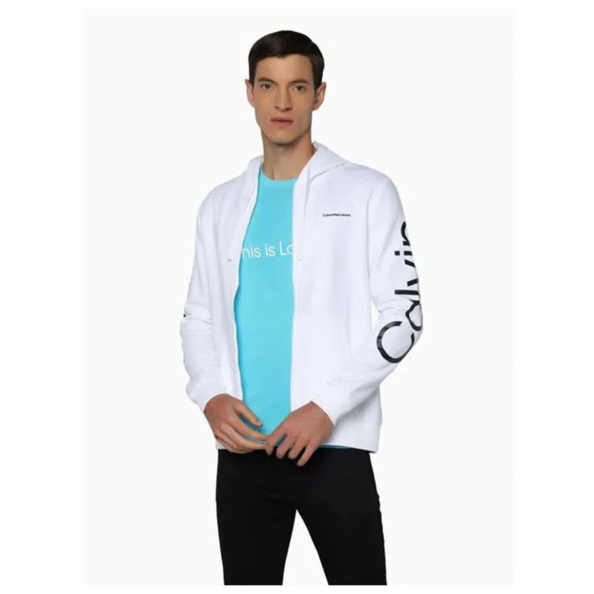 CALVIN KLEIN - SWEATSHIRT LS TRAVELING LOGO FULL ZIP HOO