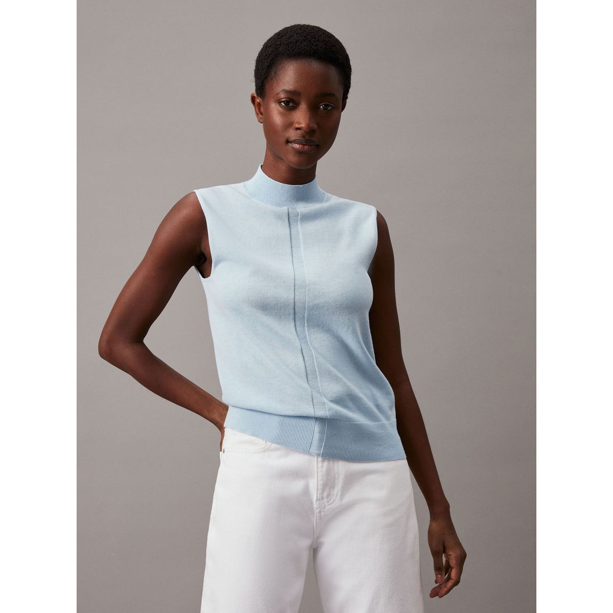 CALVIN KLEIN - SWEATER COTTON SILK SLEEVELESS SWEATER
